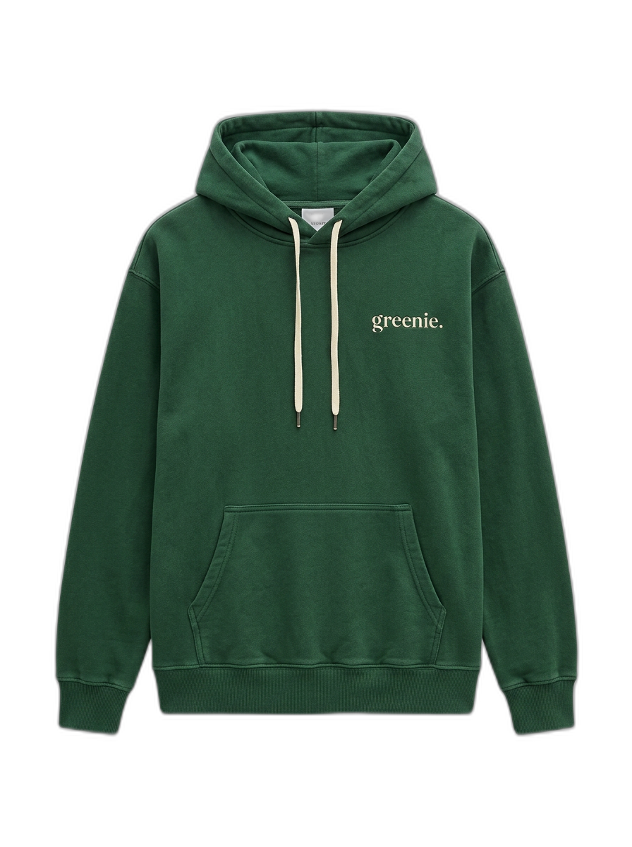 greenie forest hoodie, flat lay product photography
