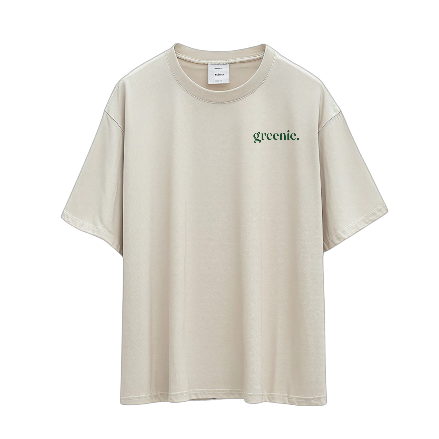 greenie oversized tee in bone, flat lay product photography